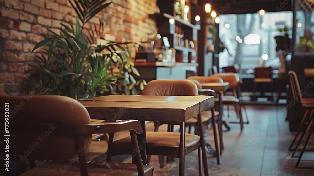 Empty modern cafe interior with chairs and table