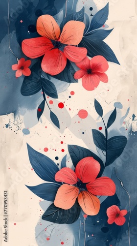 Orange Flowers Painting on White Background