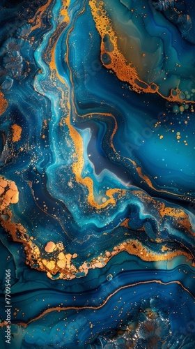 Abstract Painting With Gold and Blue Colors