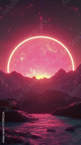 Sun Setting Over Ocean With Distant Mountain