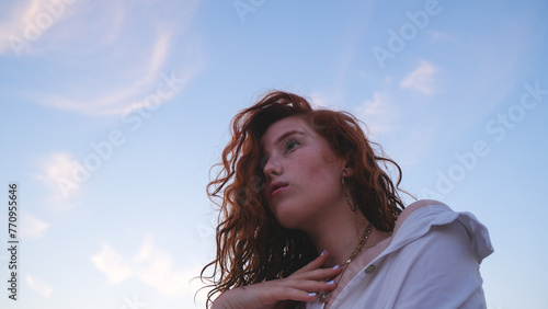 Portrait of a beautiful girl in sunset light. 

