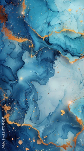 Abstract Painting With Gold and Blue Colors