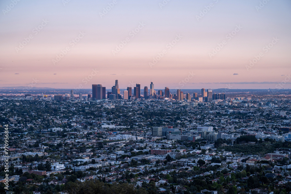 Los Angeles skyline at sunset Los Angeles skyline at sunset