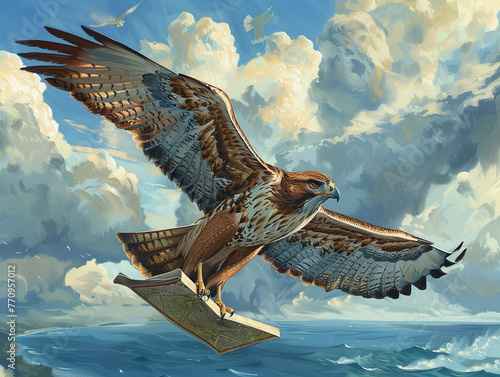 Navigator of the Skies: Majestic Hawk with Map photo