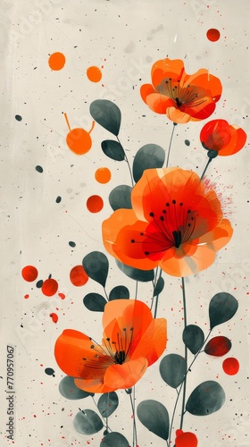 Orange Flowers Painting on White Background