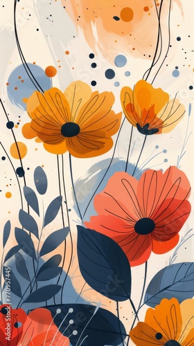 Colorful Floral Background With Red, Yellow, and Blue Flowers