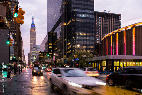 City traffic on a rainy evening, Manhattan. photo