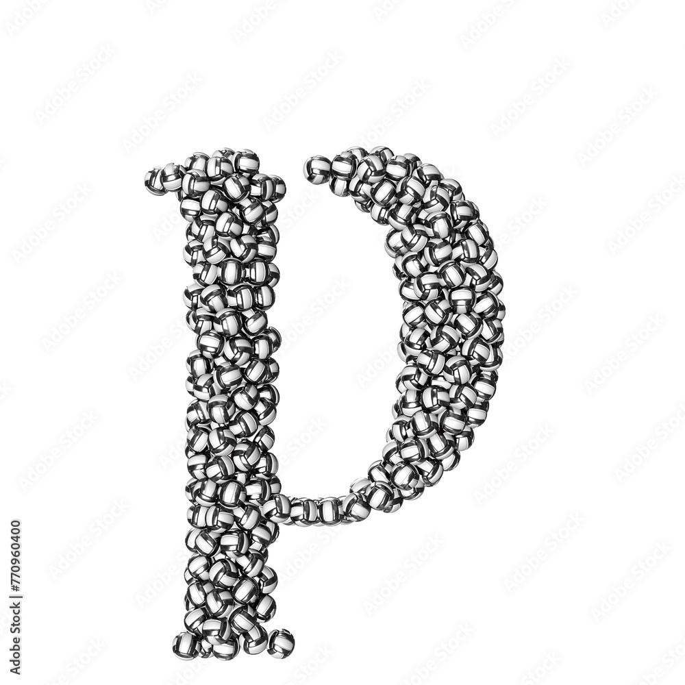Symbol made of black volleyballs. letter p Symbol made of black volleyballs. letter p