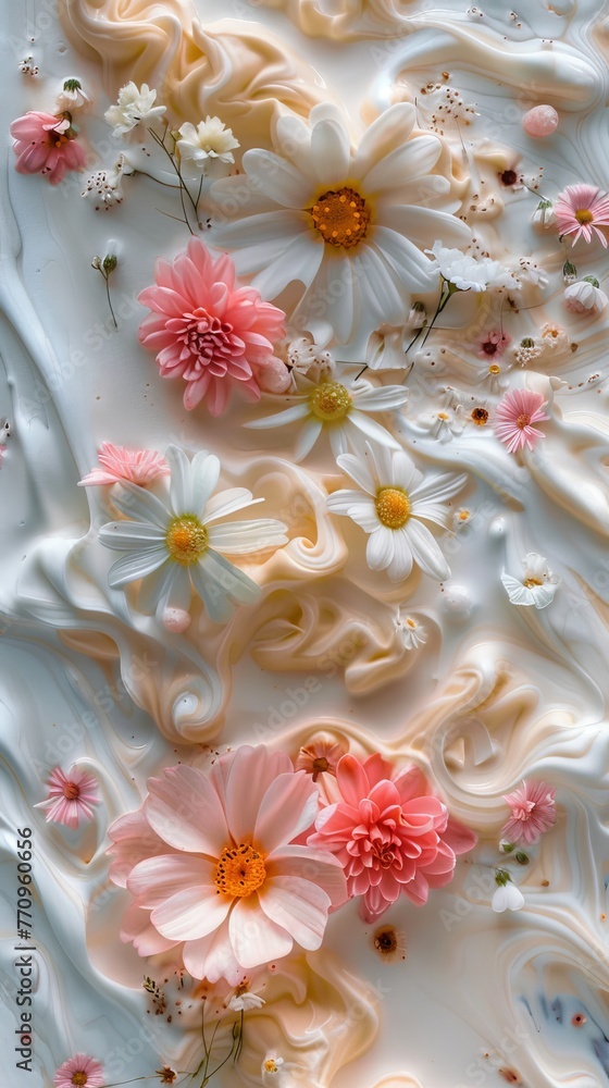foam with flowers background. foam with flowers background.