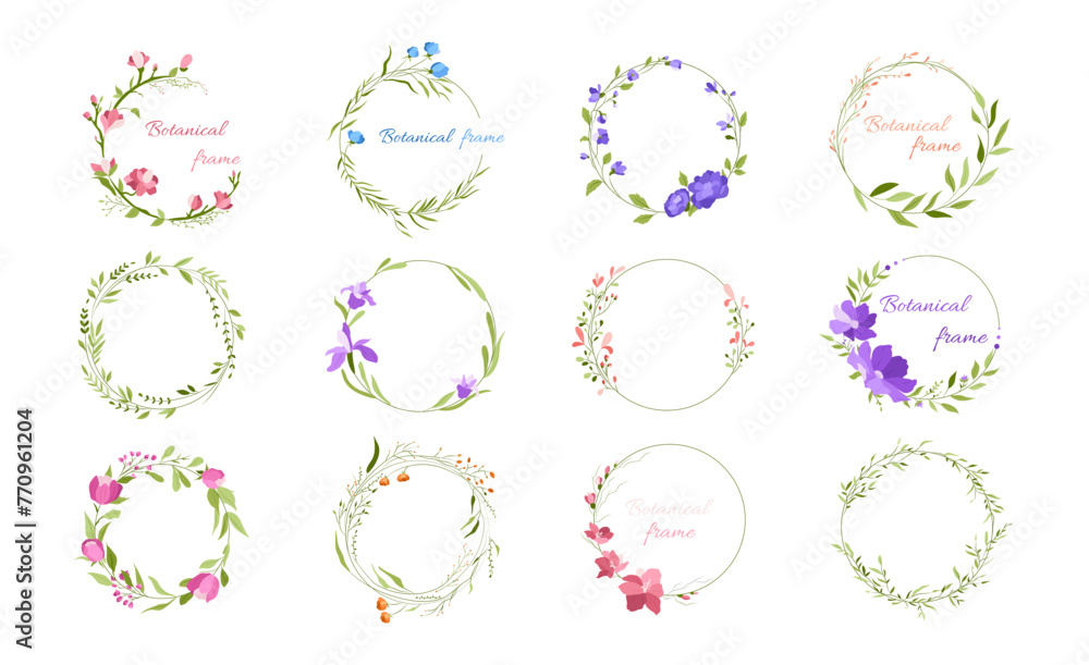 Flowers circle frame vector set