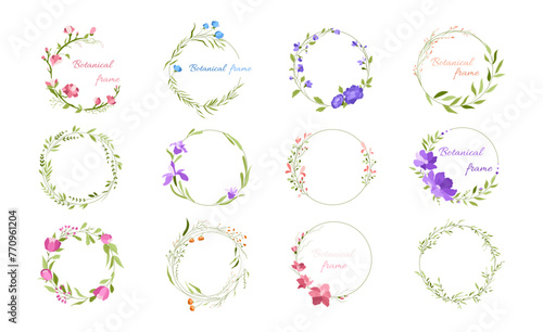 Flowers circle frame vector set