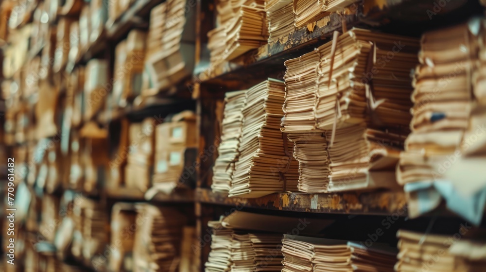 Obraz premium Paper documents stacked in archive