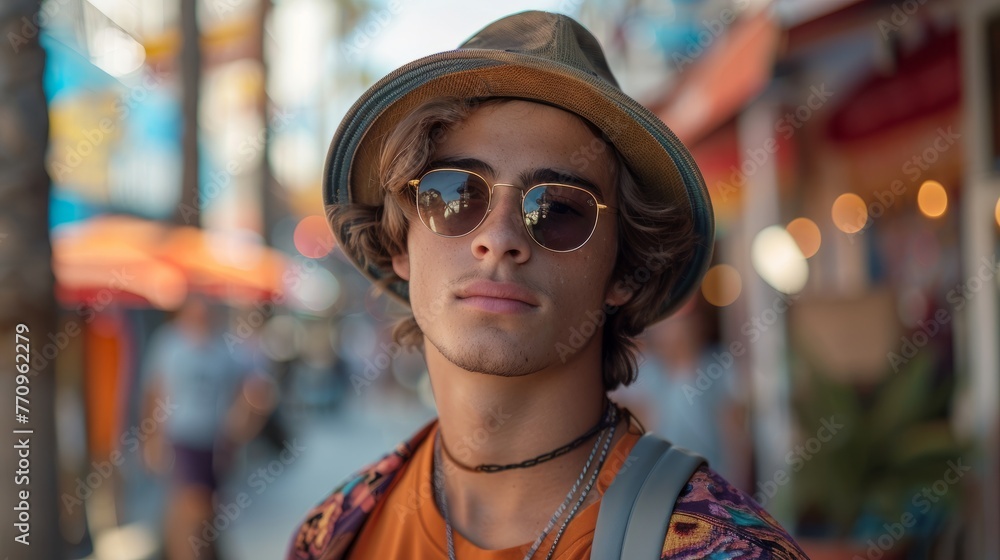 Young Man in Hat and Sunglasses