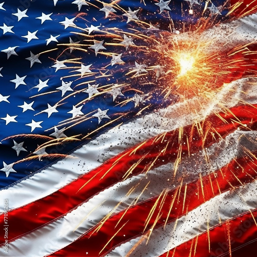 USA flag with fireworks background