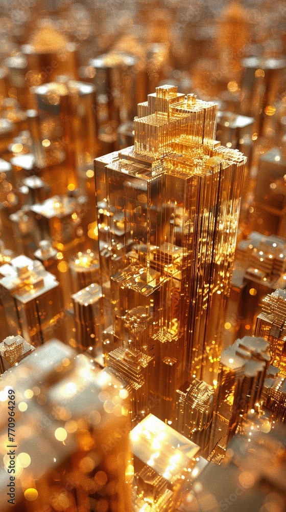Craft a visually striking highangle view composition displaying the strategic use of gold in technology Targeting highend markets, this image should exude status and exclusivity