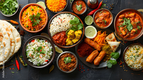A variety of dishes featuring different types of food and ingredients are beautifully displayed on the table, showcasing various cuisines and recipes