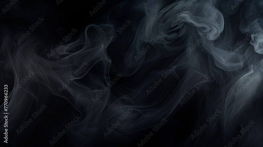 Smoke on a black background. Dense smoke background. Foggy dust texture, copy space