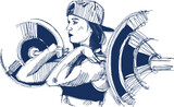 vector illustration sketch of the fit weightlifter woman with a barbell in her hands 