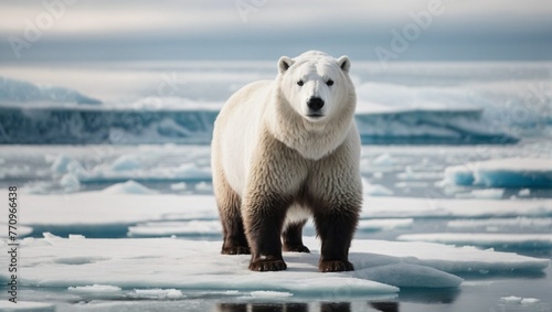 Majestic arctic mammal standing on frozen ice floe