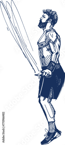 sketch of the fit man doing a double unders workout 
