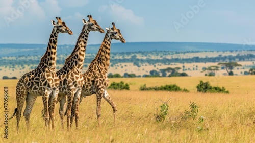 Giraffe walking through the african savannah