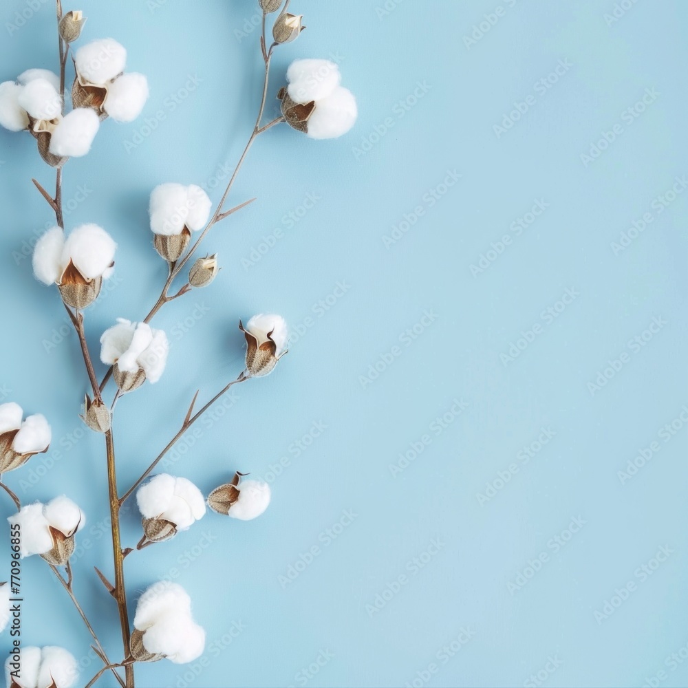 light blue cotton background close-up on a white background with space for text. light blue cotton background close-up on a white background with space for text.