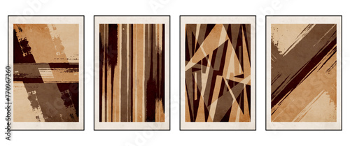 Set of 4 Abstract illustration in vintage style. For use in graphics, for wall decor. .