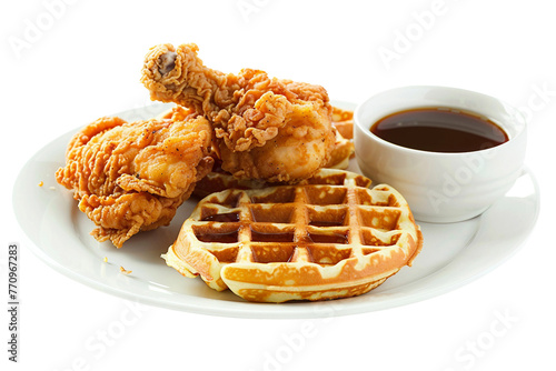 Chicken and Waffles Isolated on Transparent Background