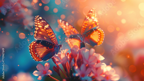 colorful butterflies flying in the garden