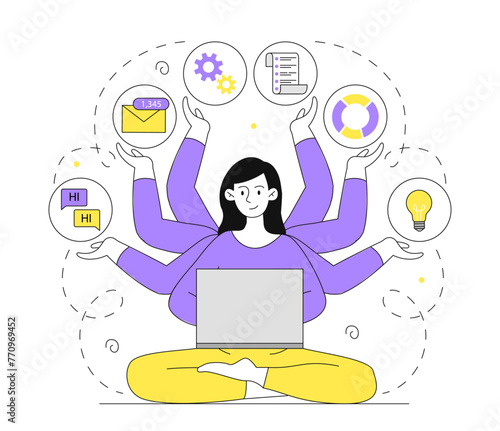 Woman with multitasking vector linear