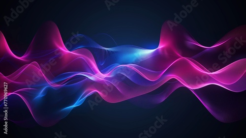 Colorful rainbow neon wavy neon lines glowing. Cyan, green, purple, red, orange abstract futuristic background. Electronic music virtual equalizer, sound wave visualization. Generative AI photo