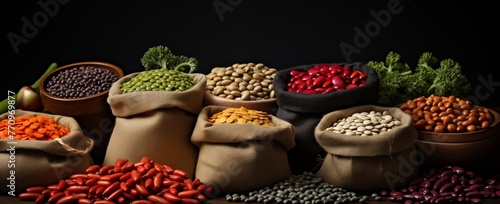 Burlap bags with different types of legumes
