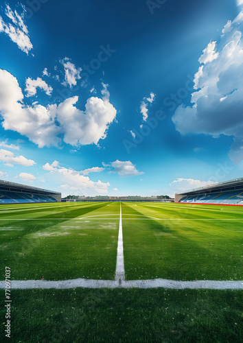Pristine Soccer Field Under a Clear Blue Sky on a Sunny Day. AI.