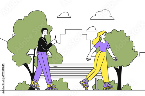 People on rollers vector doodle