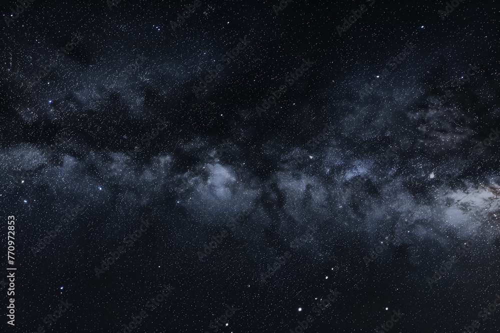 Starry night sky, full of stars, deep black background, long exposure photography
