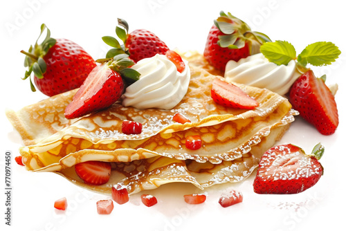 Strawberries Cream Crepes Isolated on Transparent Background