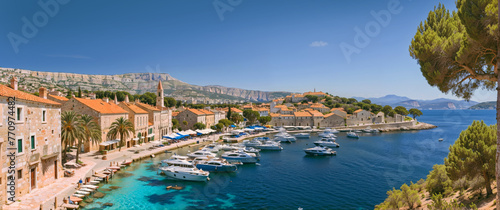 The harbor of the old Adriatic island town of Hvar. photo