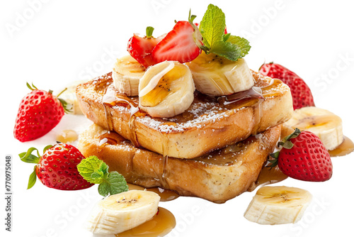 Strawberries Banana French Toast Isolated on Transparent Background