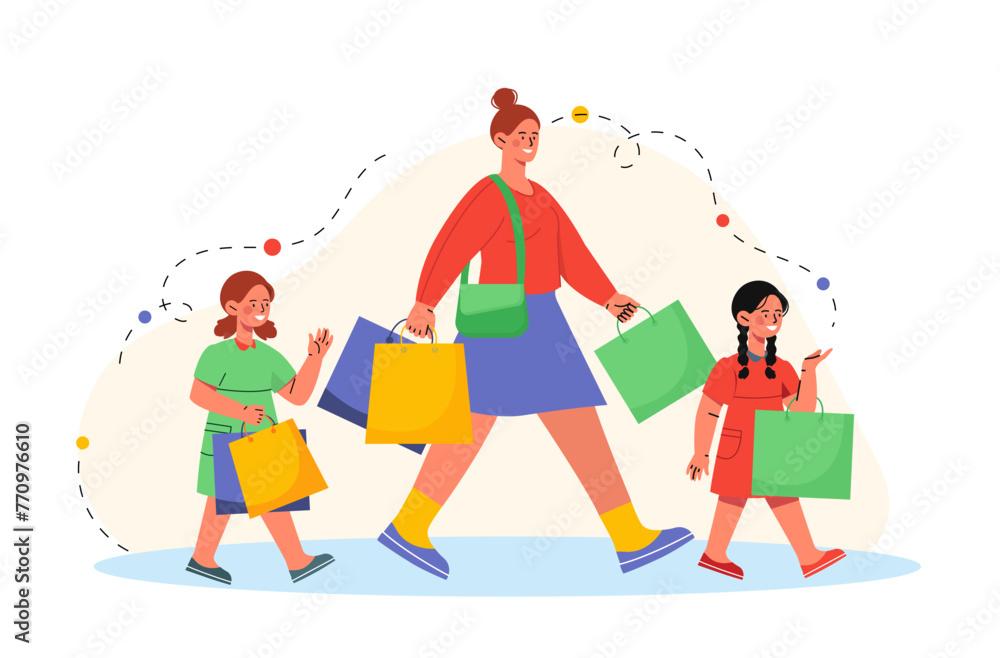 Shopping with children vector concept