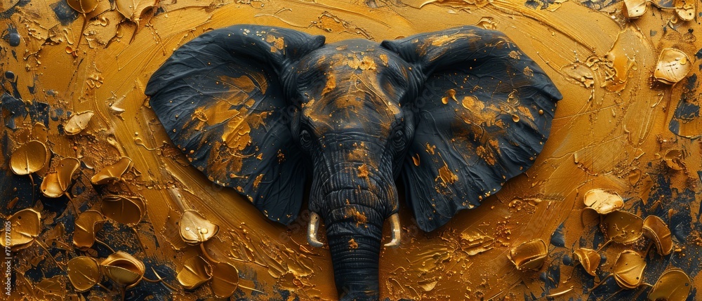 Naklejka premium Paintings, wallpapers, posters, cards, murals, rugs, hangings, wall art... Abstract paintings. Flowers, leaves. Animal prints, elephants, zebras, horses. Shiny golden textures. Showcase your art on