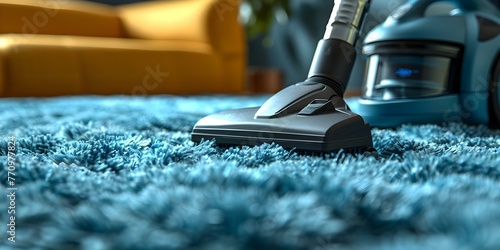 A person using a vacuum cleaner to clean a carpet representing household chores or cleaning tasks. Concept Household Chores, Cleaning Tasks, Vacuum Cleaner, Carpet Cleaning, Home Cleaning