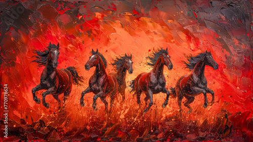 Majestic  Horses Charging in Dusty Elegance Oil Painting Digital Art Acryl and Oil Wallpaper Background