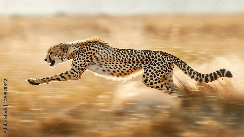 Fototapeta premium Cheetah running at high speed in the wild