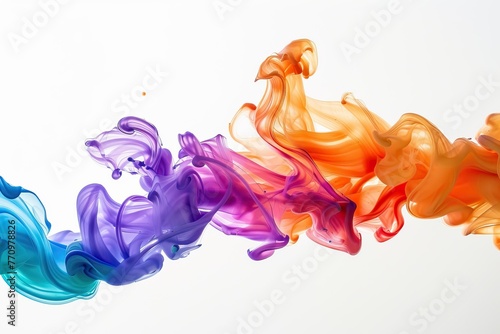 Colorful ink swirls in water isolated on white background