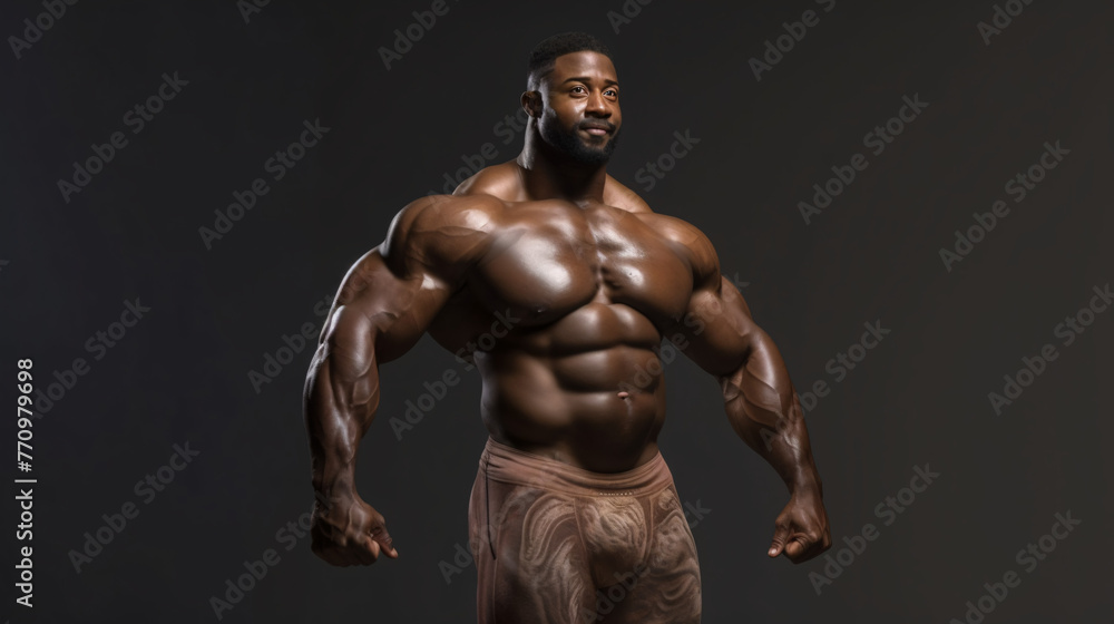 Handsome african american bodybuilder posing in studio.