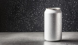 Close-up shot of white aluminum can mockup with drops. Beer or soda drink package.