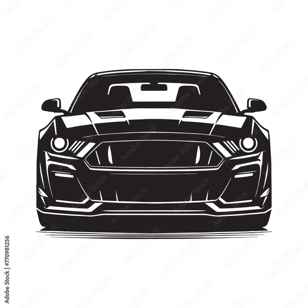 Naklejka premium Car Front View Silhouettes, Automobile Silhouette, Vintage Car Silhouettes, Car Silhouettes PNG, Black and White Car Front View , Iconic Retro Vehicle Sketch