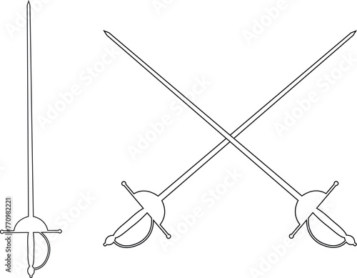 fencing sports icon set logo solid design collection. Crossed rapiers swords or fencing duel line vector isolated on transparent background. Trendy style black icon for games and websites.