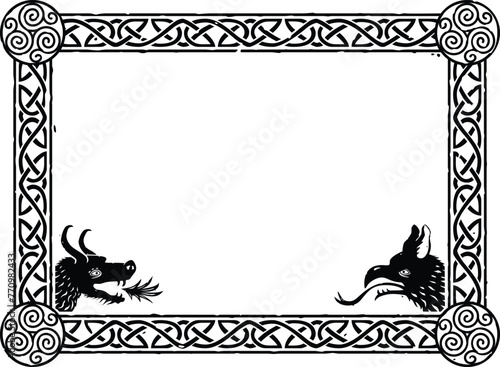 Rectangular Celtic Border Frame - Triskele Spirals, Dragon Head