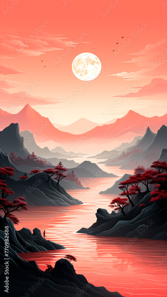 Illustration of Dawn at Mountain Lake. Serene View, Morning Light, Peaceful Wilderness. Illustration of Dawn at Mountain Lake. Serene View, Morning Light, Peaceful Wilderness.